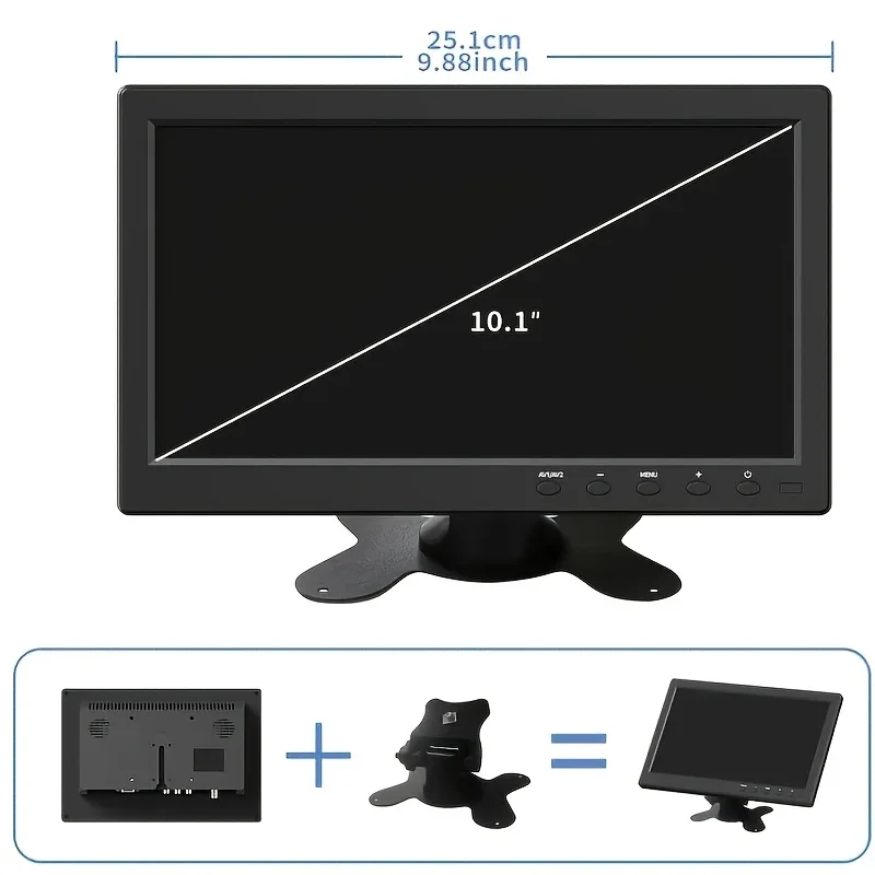 25.65cm HD Monitor Screen Mini TV Car Display Home Security Monitor Built-in Speaker Support HDTV VGA BNC AV Input High Contrast