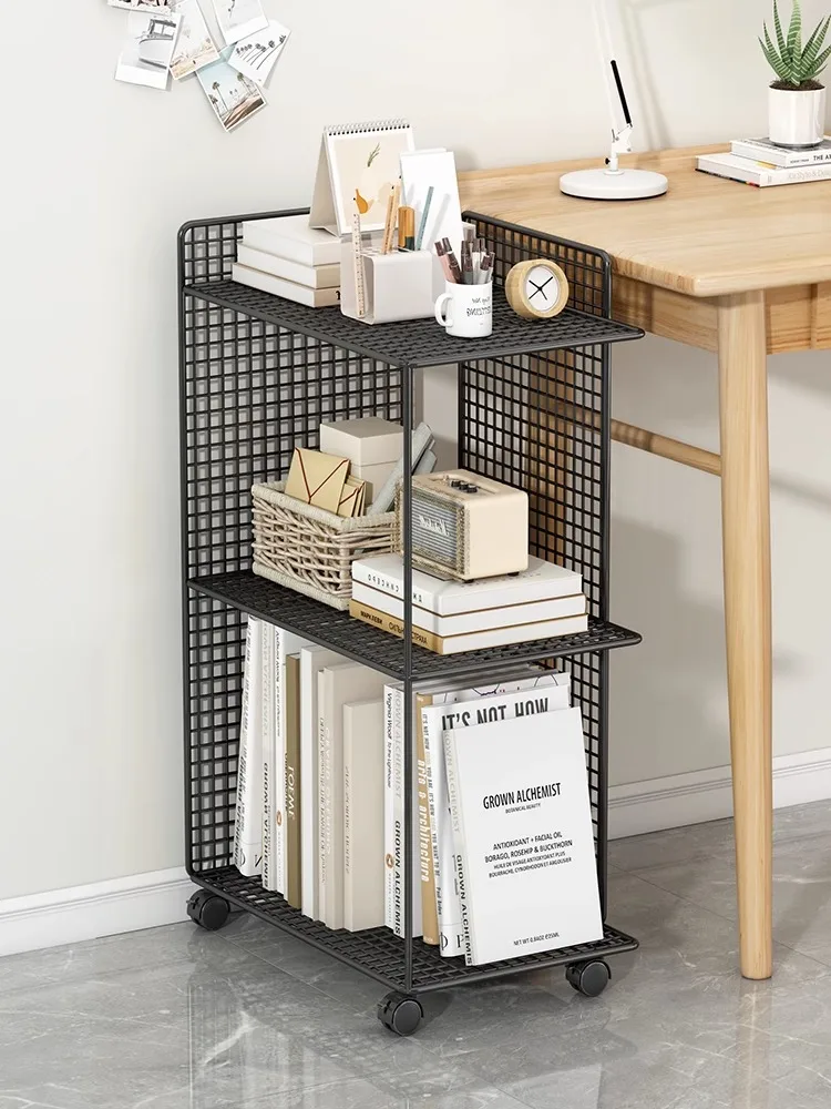 Movable bookshelf Floor shelf Multi-layer finishing rack Wrought iron book storage rack Desktop small reading shelf