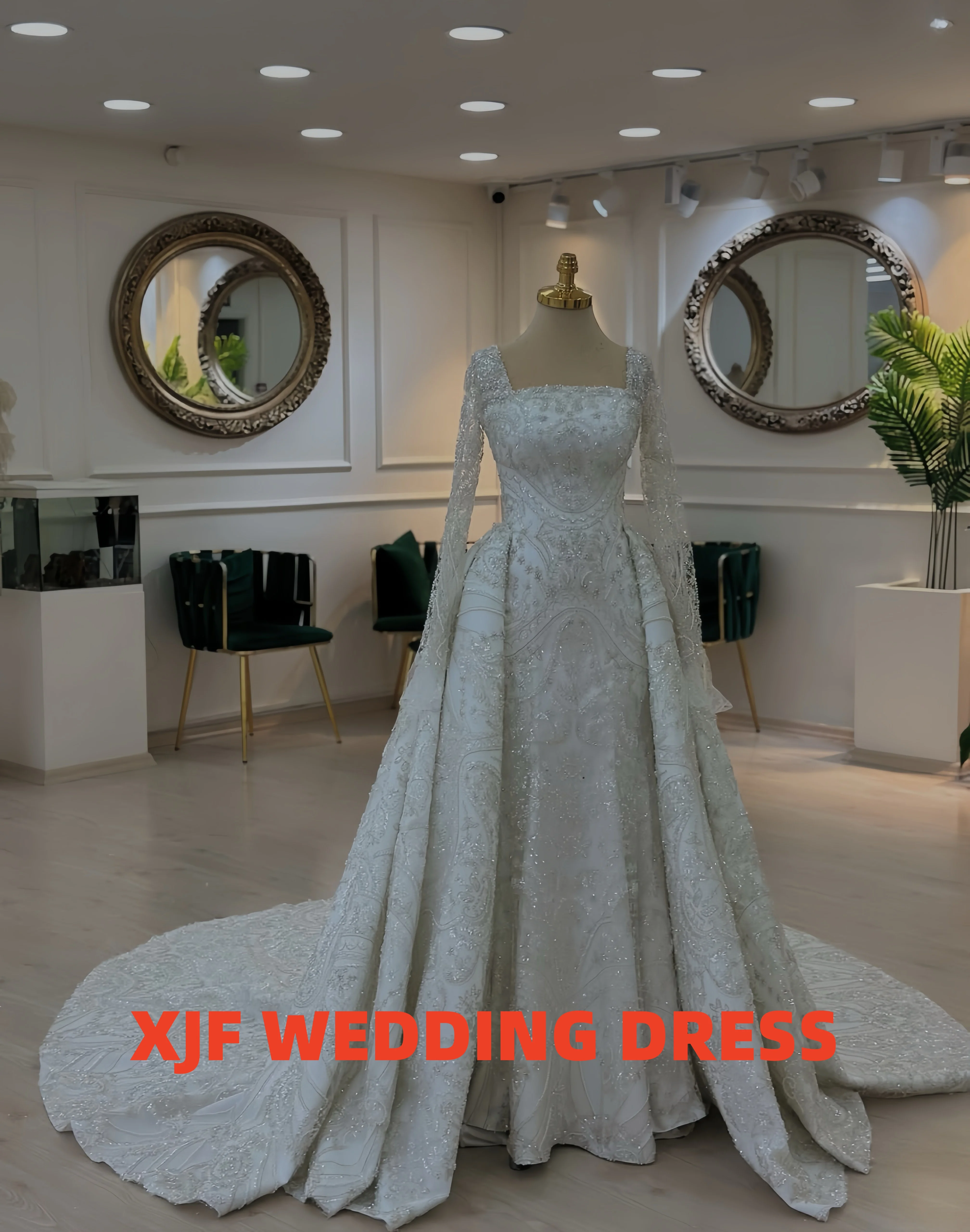 

Роскошные вечерние платья с квадратным воротником и длинными рукавами, съемный хвост, роскошные вечерние платья amanda's novias, женское вечернее платье