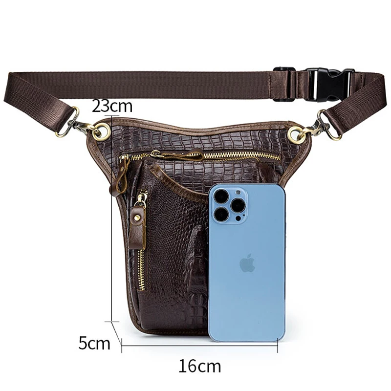 SCHLATUM Genuine Leather Men Multifunction Design Crocodile Grain Belt Pack Drop Motorcycle Fanny Waist Belt Pack Drop Leg Bag