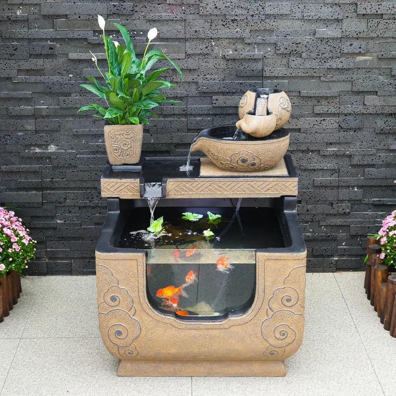 Chinese Style Balcony Landscaping Fish Pond Outdoor Garden Landscape Flowing Water Ornaments Circulating Fish Tank Ornaments