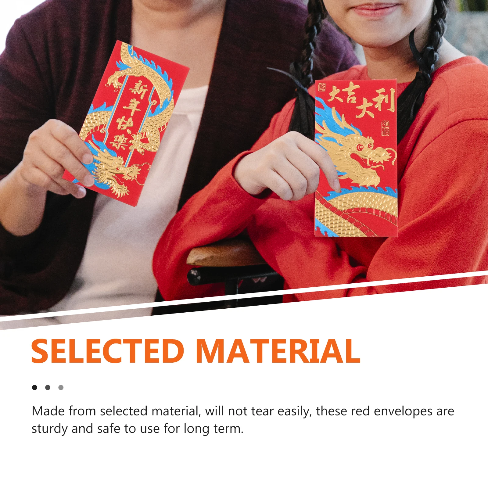 

6pcs Dragon Year Red Envelopes Glitter Money Packets Sturdy Safe Creative Festive New Year Gift 2024 Red Packet