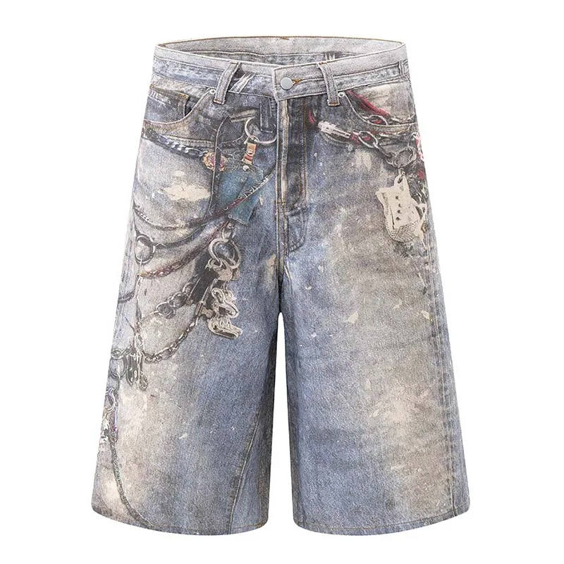 힙합 3D 프린트 캐주얼 청바지 바지, 빈티지 스트레이트 하라쿠주 데님 바지, 남성용 파란색  Best5