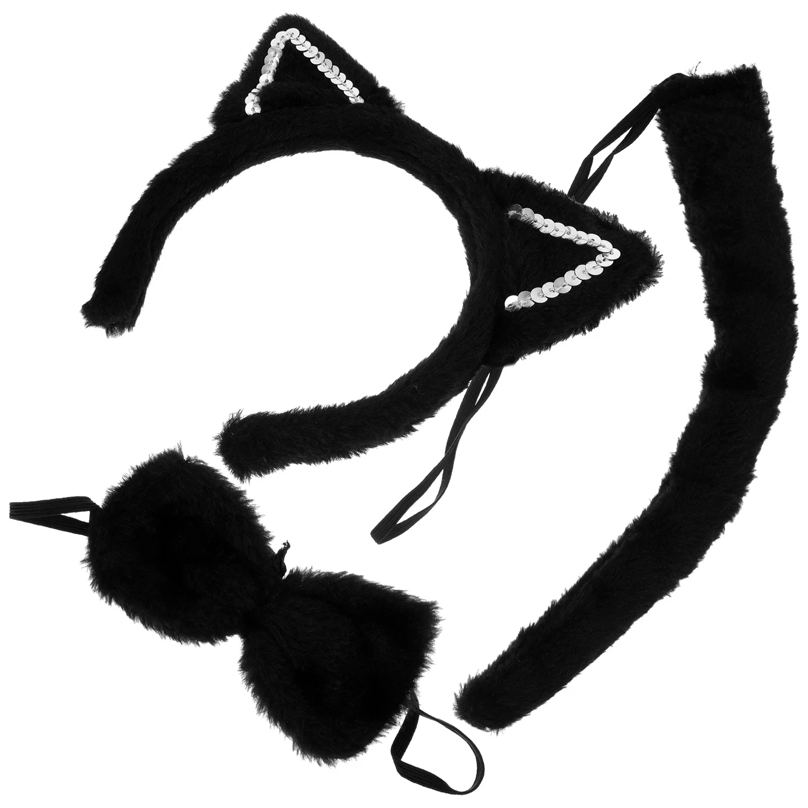 1세트 고양이 귀 머리띠 꼬리 리본 코스프레 소품 파티 의상 액세서리 할로윈 축제용 고양이 귀와 꼬리