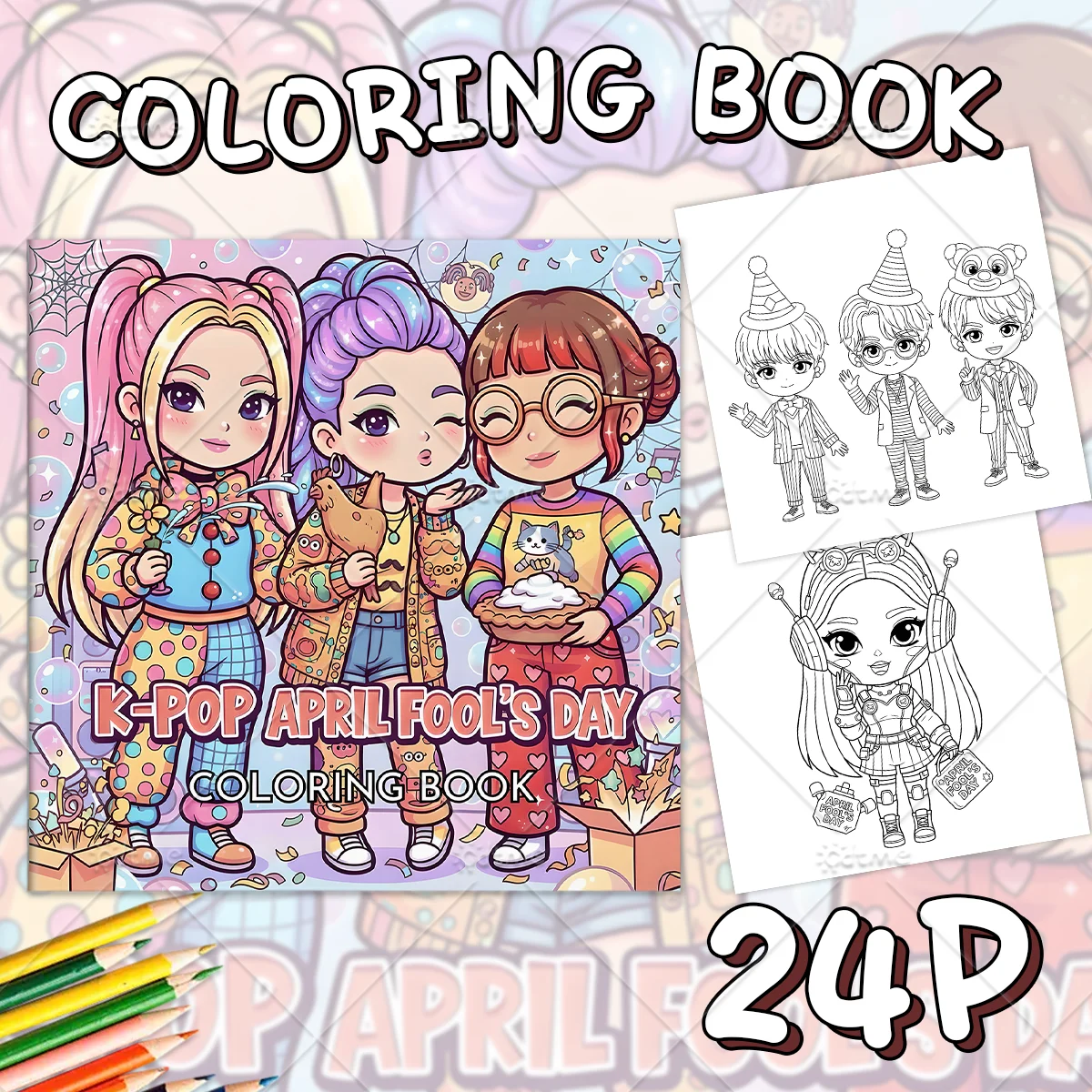 24 PagesK-POP APRILFOOL'S DAY Coloring Book for Adult Colouring Book for Stress Relief Birthday Day Gift Back to School Supplies