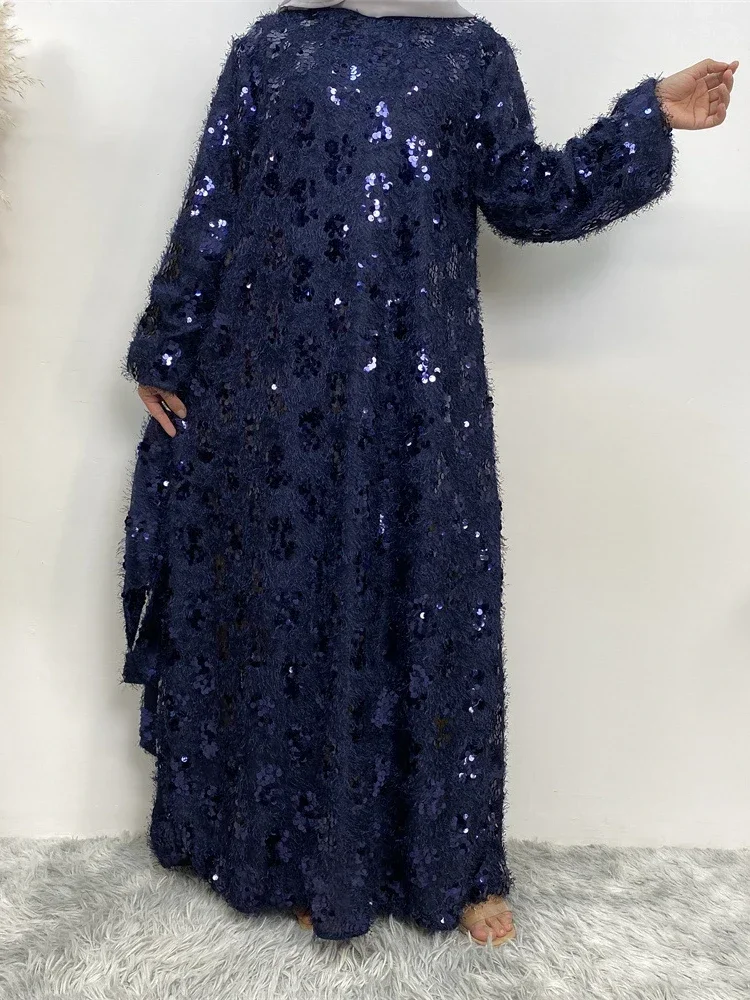 Sequins Tassel Abaya Muslim Long Dress for Women Ramadan Eid Long Sleeve Prayer  African Dresses Islamic Dubai Abayas 2023