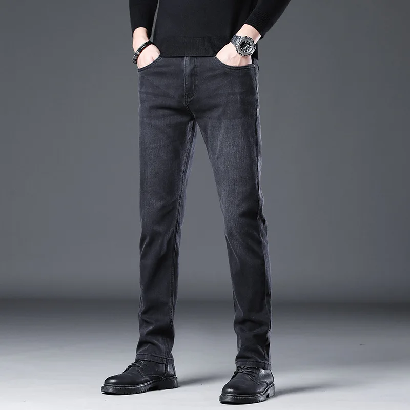 Autumn Slim Stretch Straight Jeans Men's Plus Size American Casual Denim Trousers