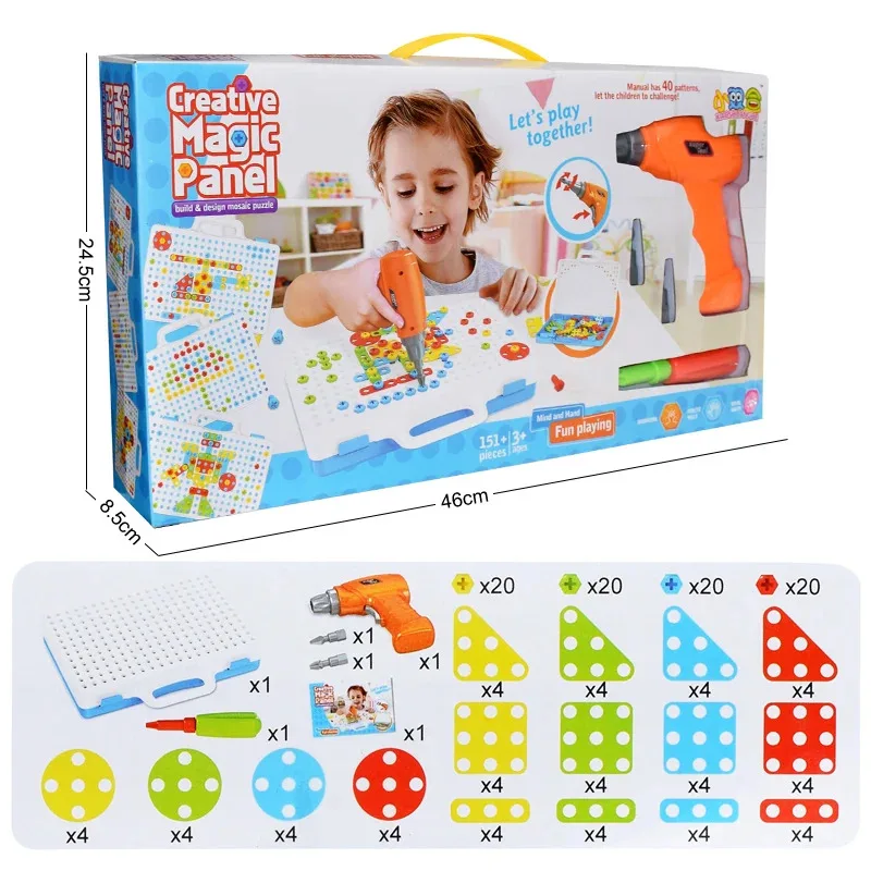 Zestaw Kreatywnych Zabawek Konstrukcyjnych do Samodzielnego Montażu, Elektryczna Wiertarka dla Dzieci, Edukacyjne Zabawki STEM dla Chłopców i Dziewcząt, Prezent