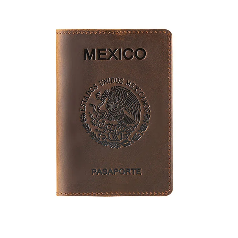 RFID Blocking Mexico Genuine Leather Travel Passport Holder Wallet ID Card Business Credit Card Case Pouch