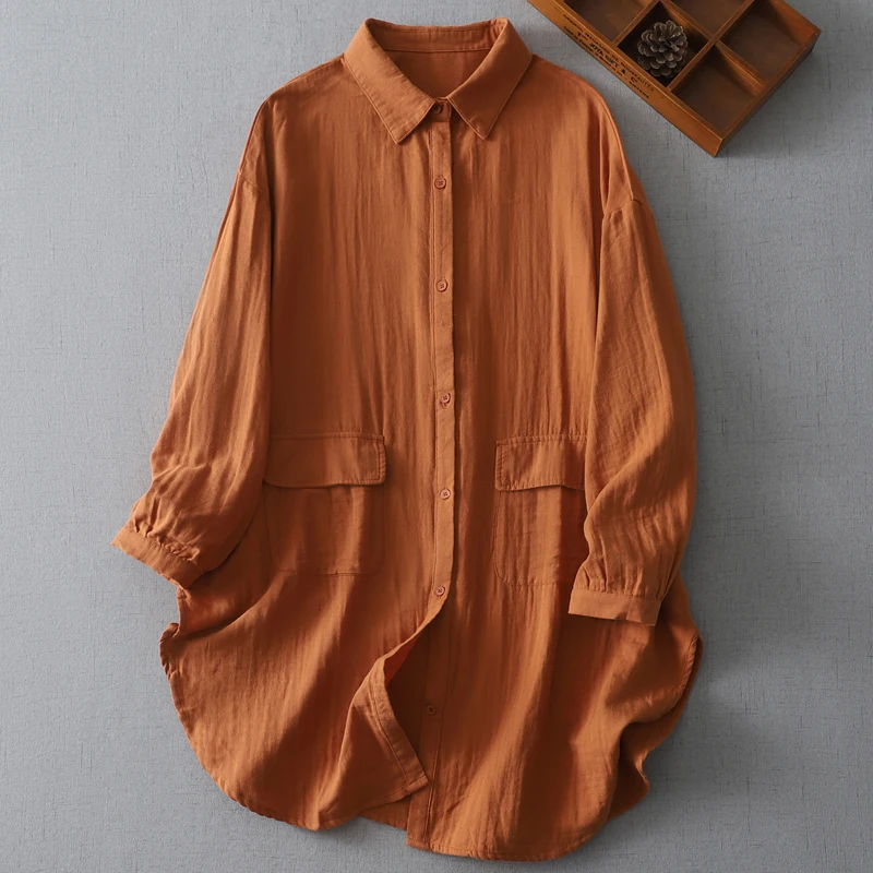 Allentato Casual Cotton irt Donna taglie forti Sottile Sle Vintage Loose Fit Artistico Sle Long Sve Mid-Length Casual irt