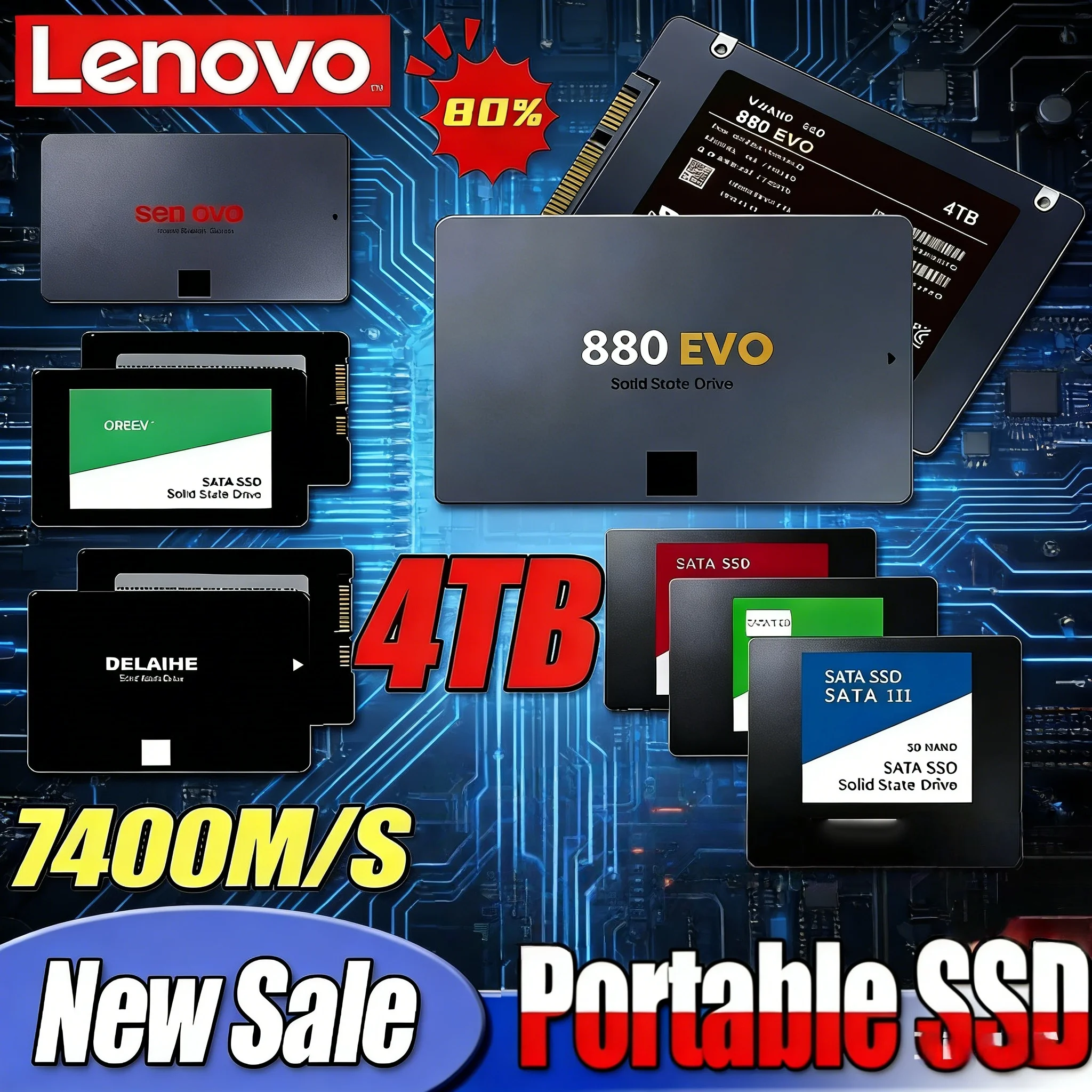 

Lenovo 880 EVO SSD 500G 1TB 2TB 4TB Internal Solid State Drive SATA3 2.5 Inch For Laptop Desktop Microcomputer