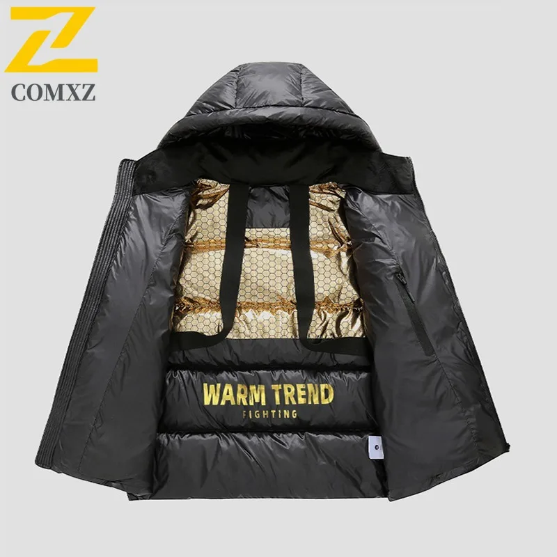 COMXZ Men Winter New Down Jacket Casual Hooded Outdoor Adventure Thick Warm Parka Leisure Everyday Style Lightweight Clothing