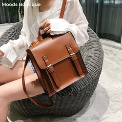MOODS Vintage Fashion Backpacks For Women Multi Pockets Large Capacity Shoulder Crossbody Messenger Bag 2024 New School Rucksack