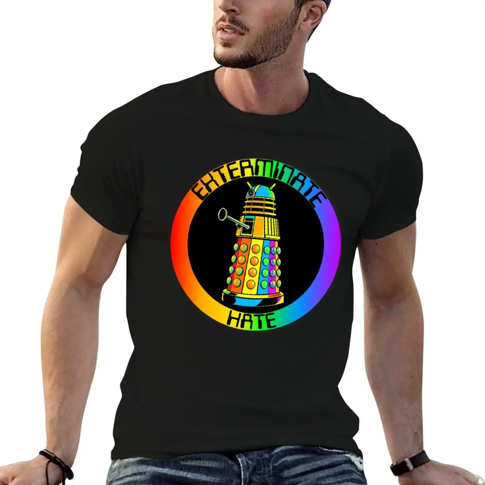 

exterminate hate dalek inspired pride rainbow T-Shirt man t shirt cotton cotton t shirts high quality t shirts designer T-Shirt