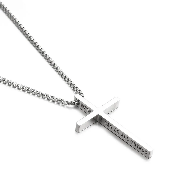 Philippians 4:13 Lettering Cross Pendant Necklace Stainles Steel Necklace Accessories Bible Verse Necklace For Women Men