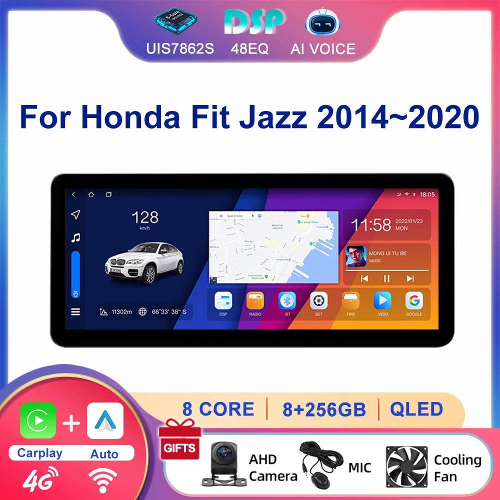 

12,3 дюймовая 4G Lte Wifi Bt Dsp Ips Carplay Автомобильная стереомагнитола Android gps-навигация, dvd-плеер для Honda Fit Jazz 2014 ~ 2020