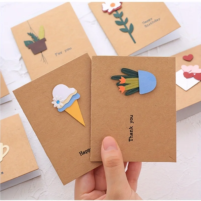 12pcs Beautiful Creative Simple Greeting Card Three-dimensional Birthday Wishes Thanks To Teachers\' Day Fresh Mini Gift Card