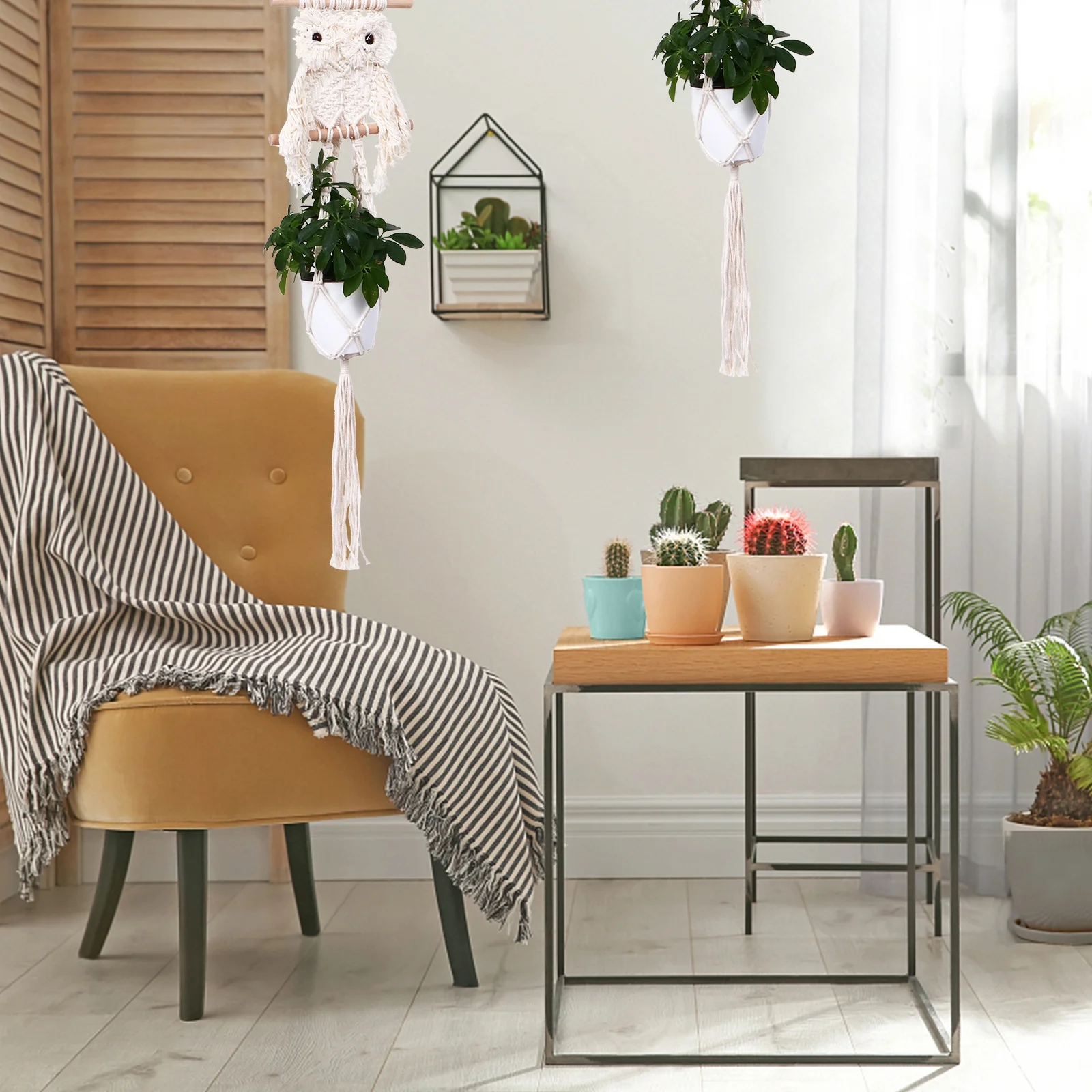 

1 шт., настенная корзина для цветов в стиле хлопка, гладкая деревянная палочка с кисточками для украшения внутреннего сада