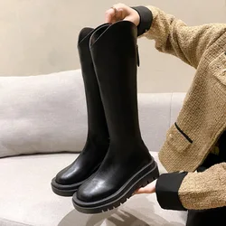 2024 Retro Round Head Summer Women's Thigh High Boots Fashion Back Zipper Long Knight Boots Women's Thick Sole Women's Shoes