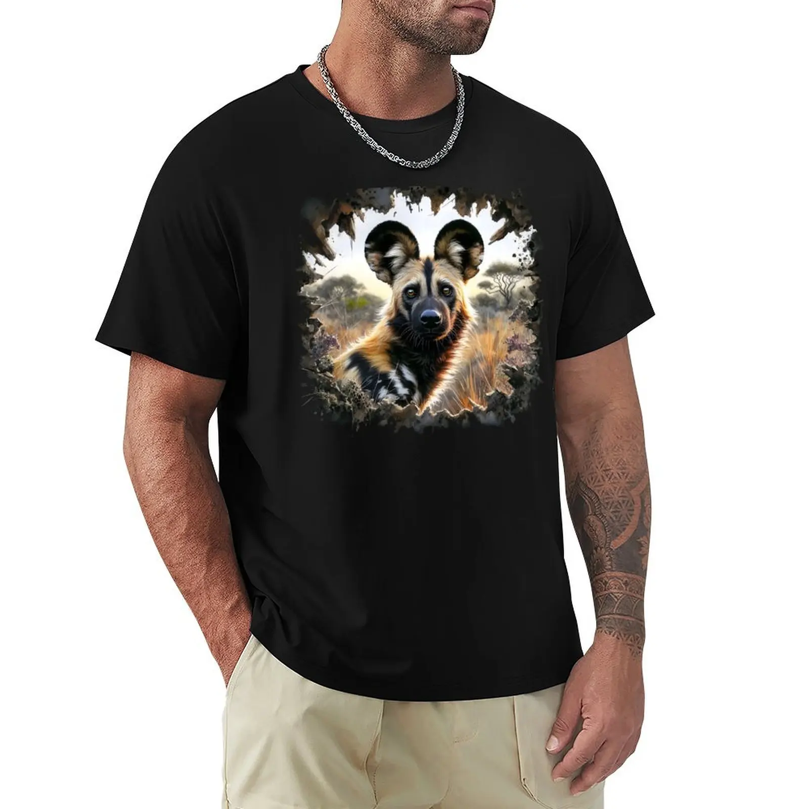 

African wild dog deisgn T-Shirt luxury t-shirt plus size clothes anime designer shirts Men's clothing