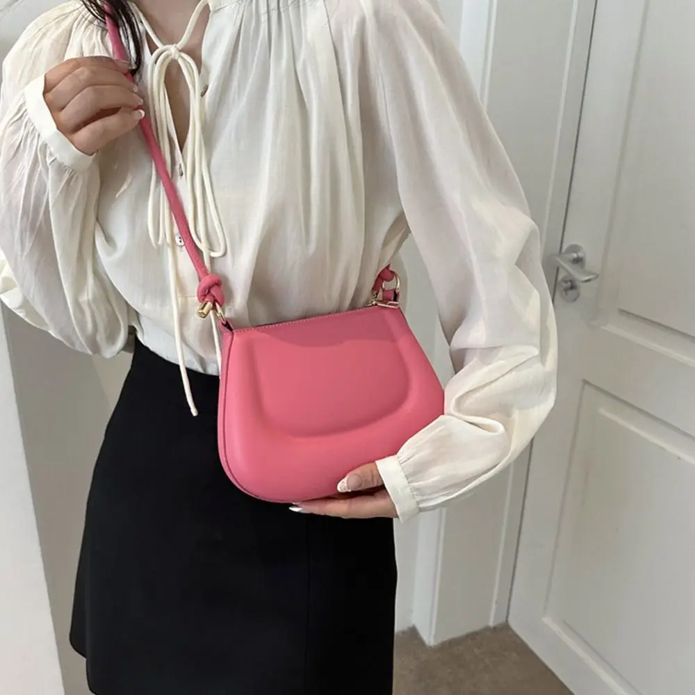 Fashion Women Girls PU Leather Shoulder Bag Girls Solid Color Underarm Bag Messenger Bag Crossbody Bags