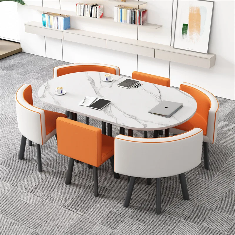 Oval Conference Table Simple Modern 6-8 People Long Table Library Reading Room Training Reception Table and Chair Combination