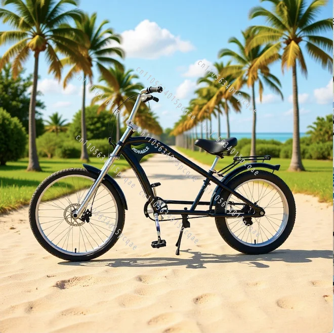Retro Chopper Bicycle with Extended Front Fork, Beach Cruiser Bike for Leisure Riding 20-24 Inch Chopper Fat Tire Cruiser Bike