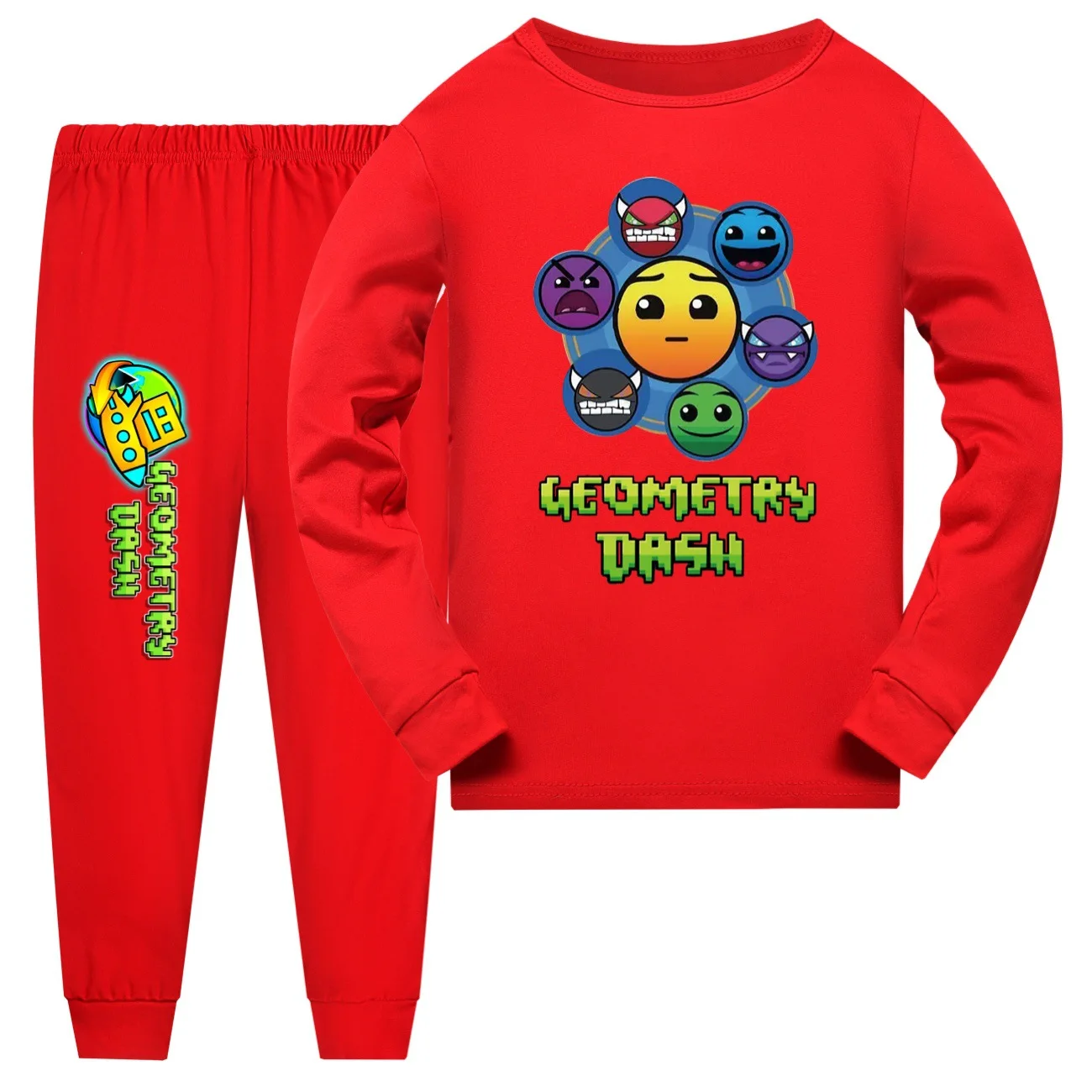 

New Game Geometry Dash Clothes Kids Cartoon Pajama Sets Toddler Boys Casual Sleepwear Baby Girls Long Sleeve Tops+pants 2pcs Set