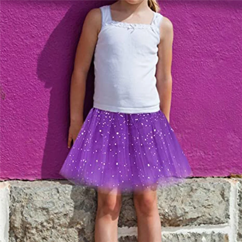 กระโปรงชุดบัลเล่ต์เด็กหญิงลายดาวปักเลื่อมเดรสเจ้าหญิง3ชั้นสีชมพูสำหรับเด็กวัยหัดเดินเต้นรำบัลเล่ต์