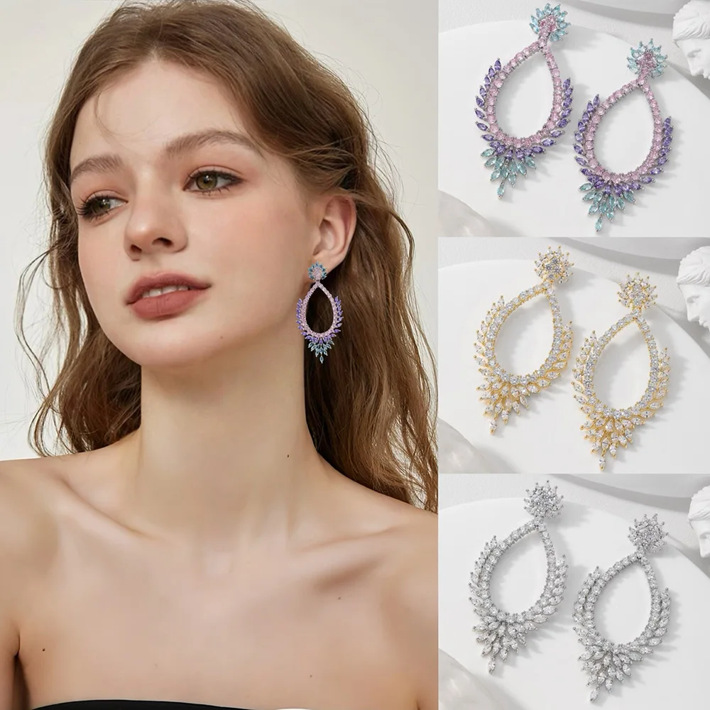 

Missvikki New Luxury Shiny Charm Pendant Earrings Full Micro Elegant Shiny Cubic Zirconia for Women Bridal Wedding Party Jewelry