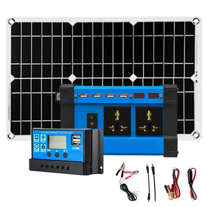 Solar Kit System Solar Inverter 12V Solar Panel 30A Controller 4UBS Interface 18W Panel 6000W Inverter Outdoor Battery Charging