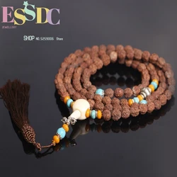 Buddhist 8mm Natural Tibetan Rudraksha Bodhi Seed 108 Mala Jingang Pestle Bone Fringes Prayer Bracelet or Necklace Wholesale