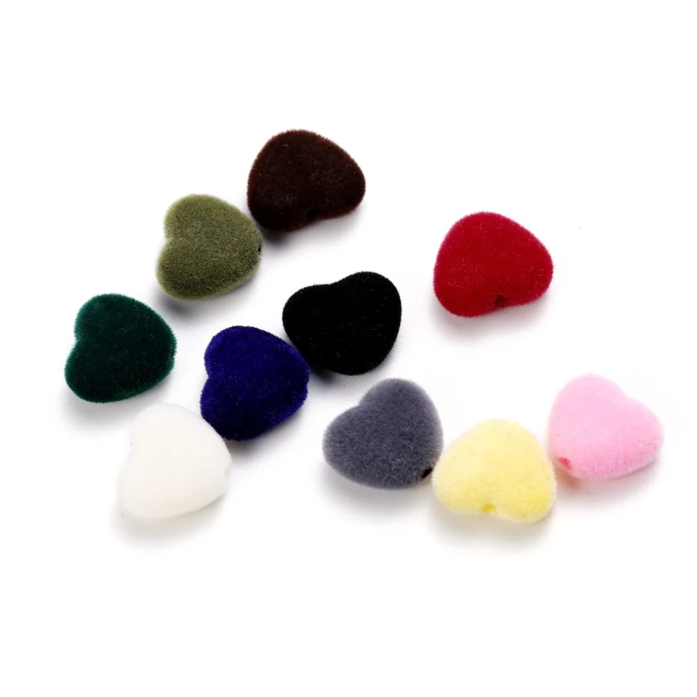 10Pcs/Lot Velvet Beads Acrylic Love Heart Charm Loose Spacer Beads For DIY Jewelry Making Necklace Handmade Accessories