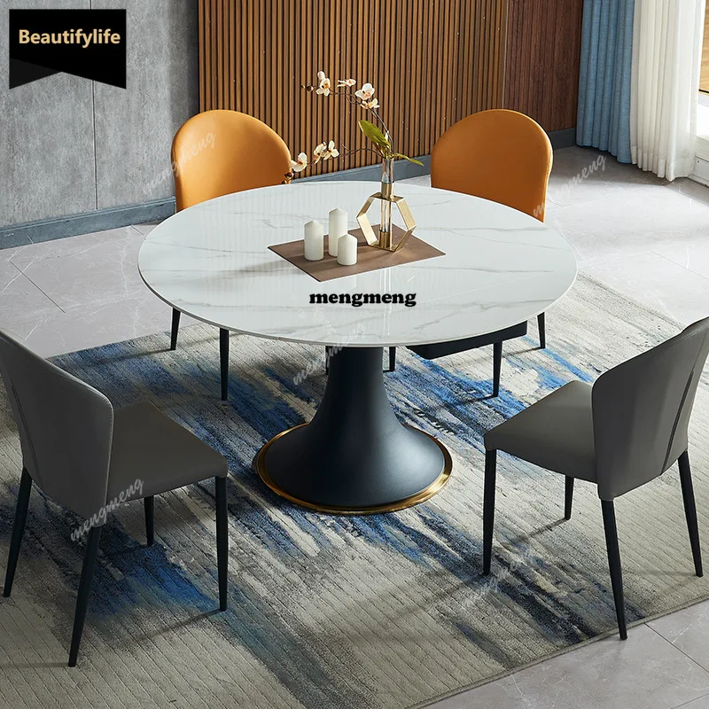 Italian imported rock slab dining table square and round dual-purpose rotating telescopic round table D80