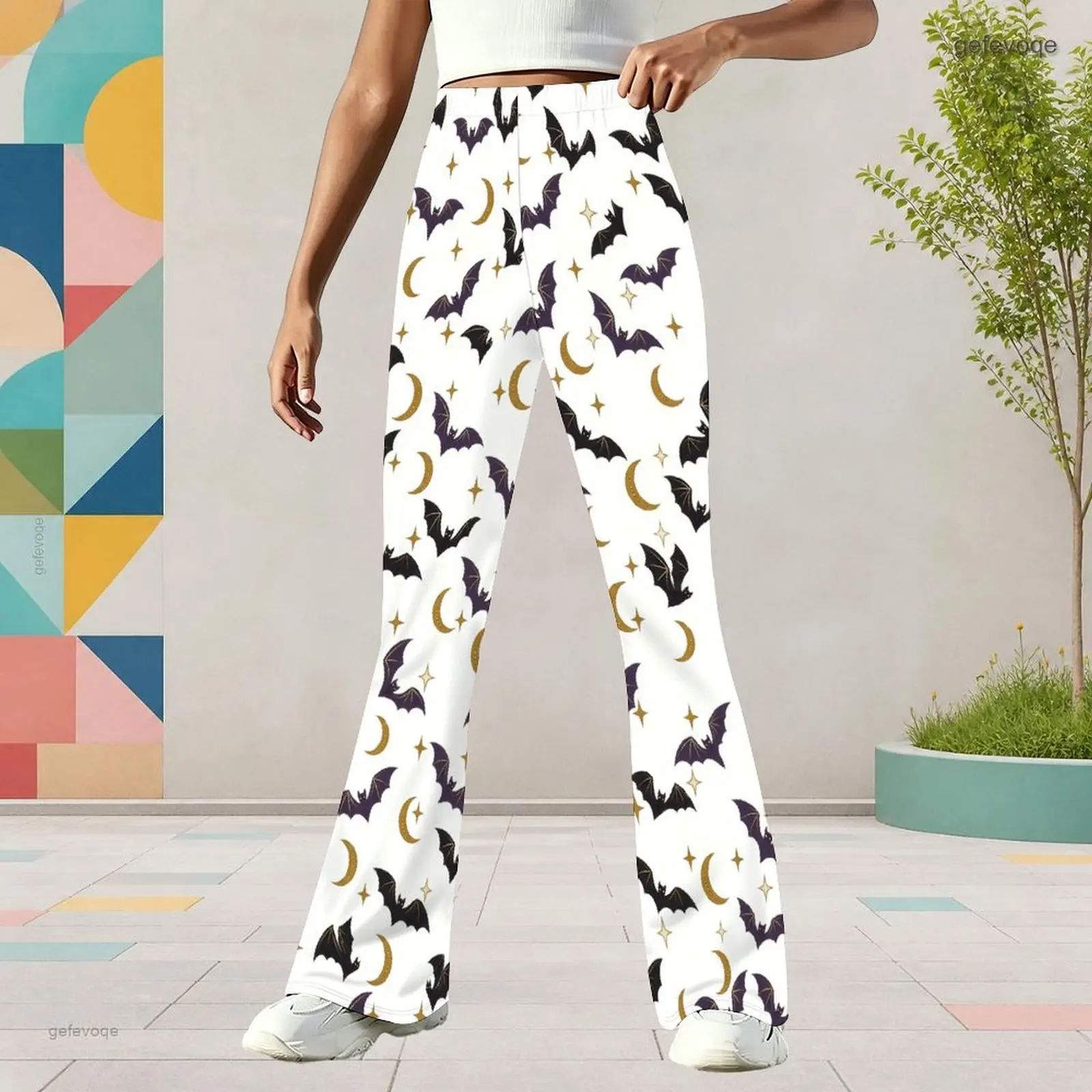 Autumn Graphic Print Girls Flared Pants Spooky Children Clothing Halloween Daily Wear