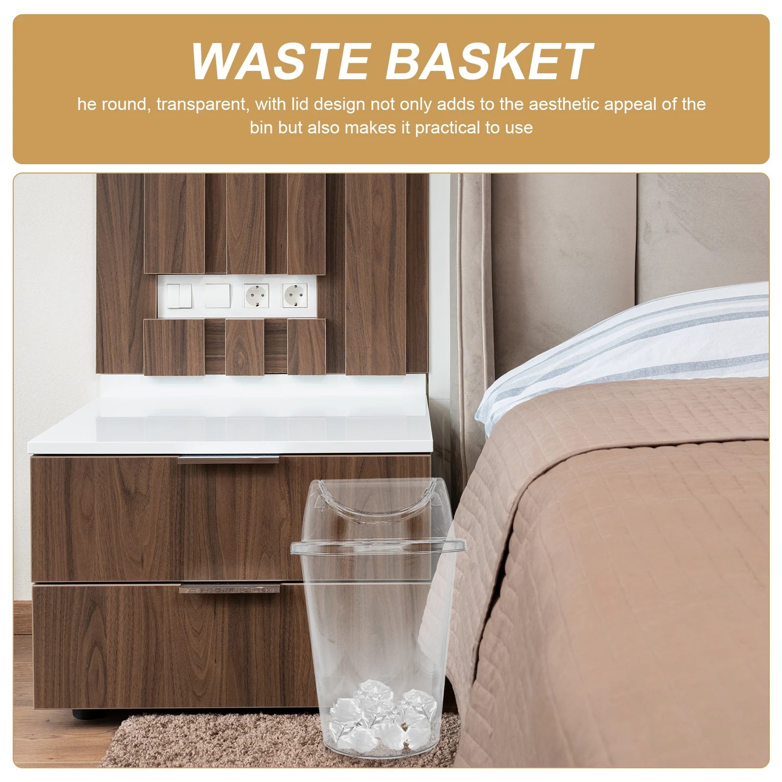 

Large Capacity Round Transparent Trash Can With Lid Plastic Garbage Bin For Bedroom Bathroom Kitchen Office Home Household Waste