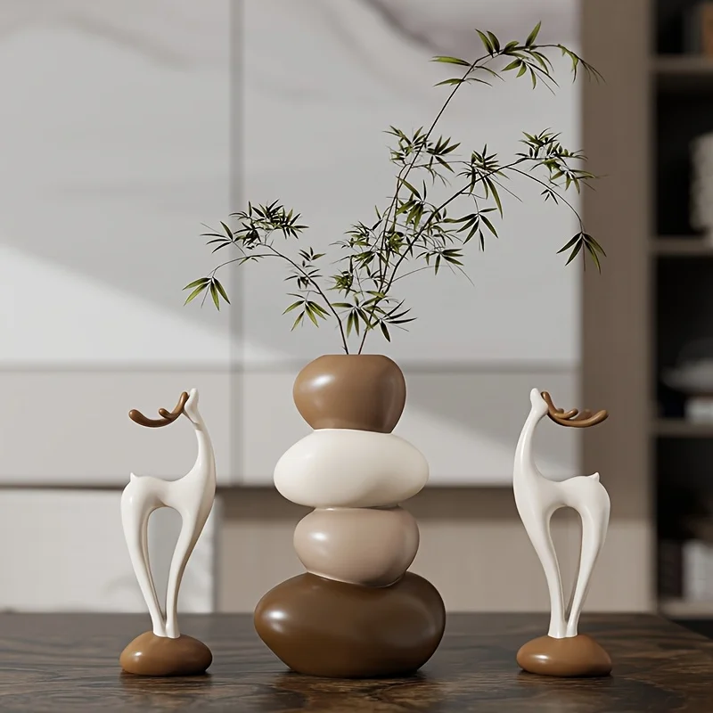 

Deer Figurine with Vase Home Decor Good Luck Charm for Living Room Dining Table Gift