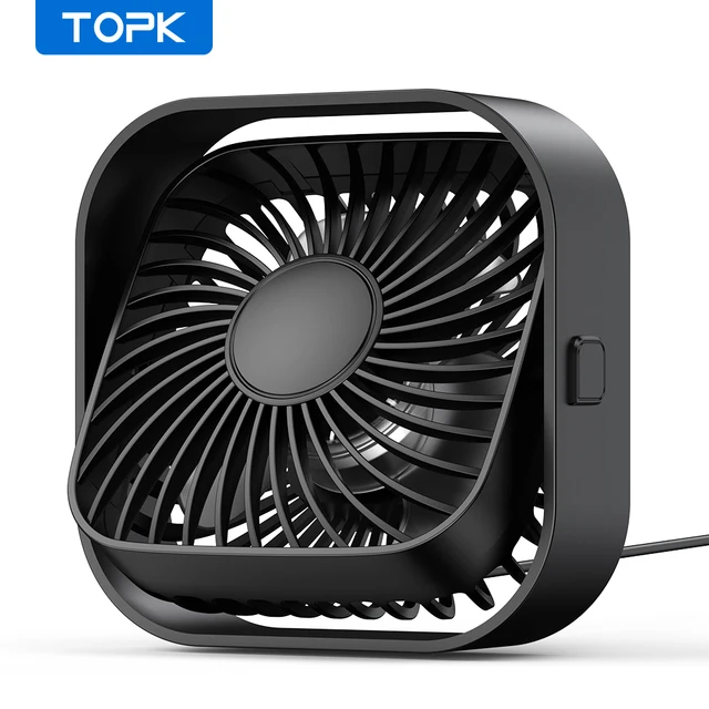 Przenośny mini wentylator TOPK USB, biurkowy osobisty wentylator elektryczny, wentylatory stojące do pokoju, 3 prędkości wiatru 360°Obrotowy do biwakowania Quie
