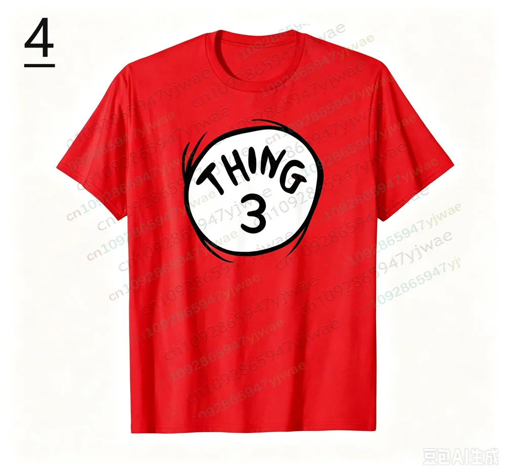 Thing 1 Thing 2 Emblem T-Shirt Cosplay-Kleidung Die Katze mit dem Hut Cartoon-Animations-T-Shirt Sommer Erwachsenen- und Kinder-T-Shirts – Detail 6