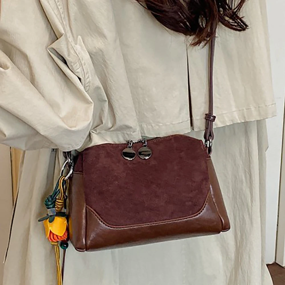 Frosted Pu Patchwork Messenger Bag Korean Style Autumn Winter Vintage Shoulder Bags Women's Casual Commuter Crossbody Bags