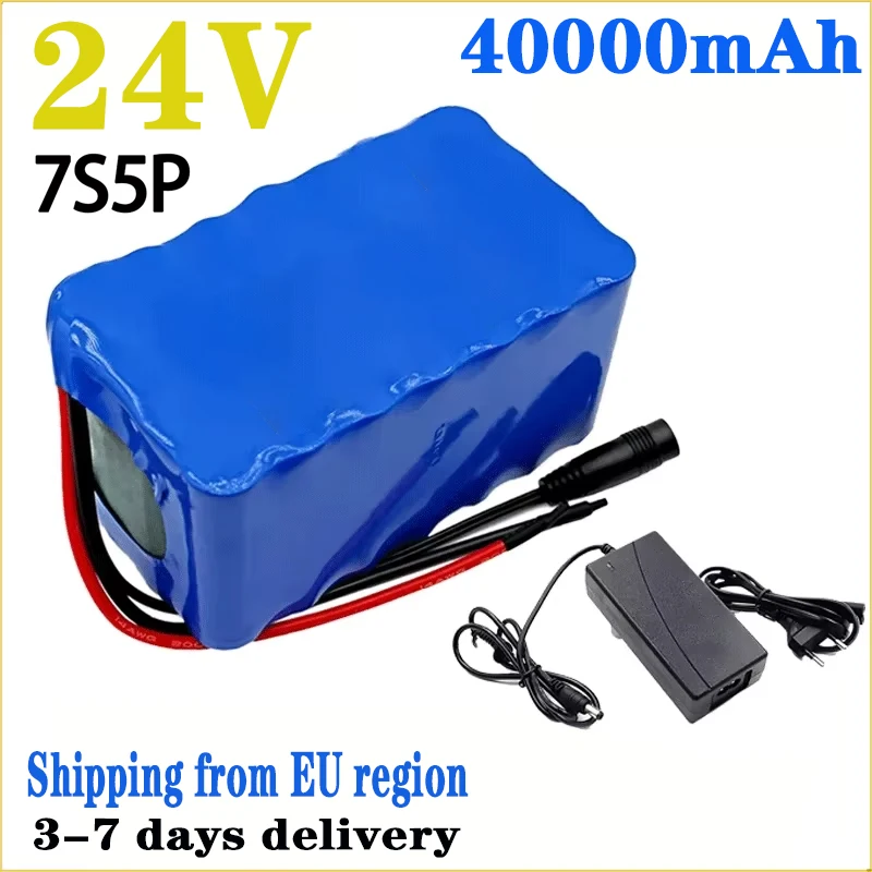 Pacco batteria ricaricabile al litio 7S5P 18650 24V 40Ah 15A BMS 500W 29.4V 40000mAh per veicolo elettrico per sedia a rotelle Plus + caricabatterie 29.4V 2A