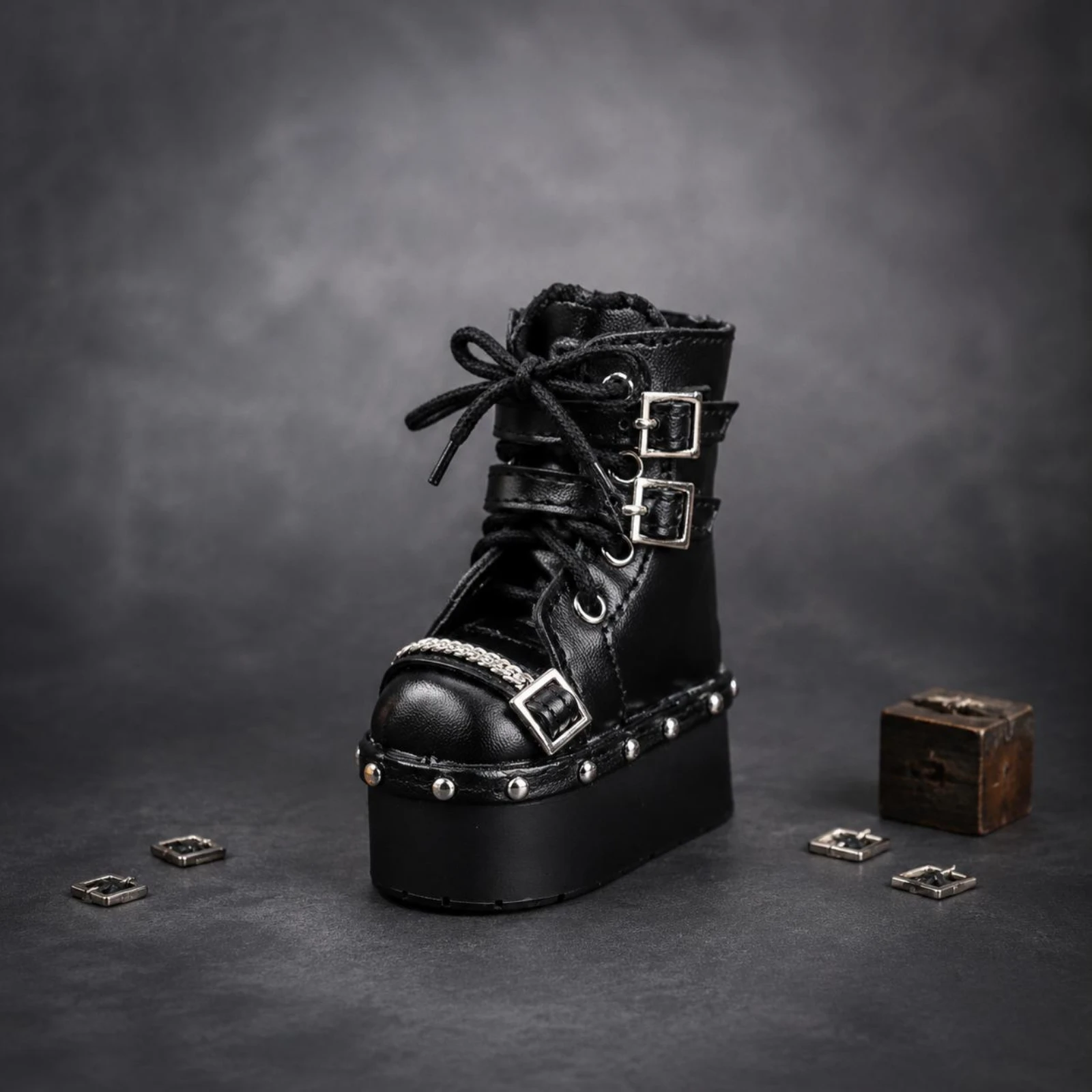 BJD Boots Metal Stud Trim BJD Shoes Lace-up Doll Shoes PU Material view 2