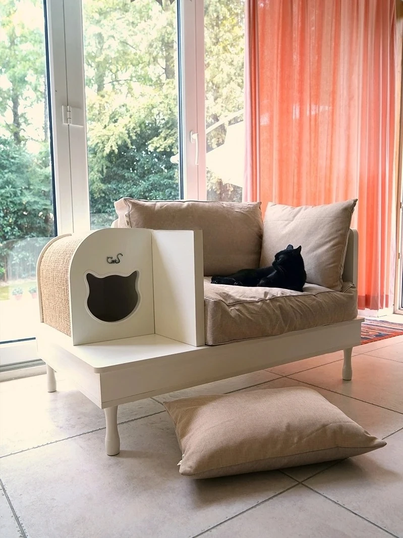 

Мебель для кошек, одинарный, двойной, общий диван для кошек из массива дерева, водонепроницаемая и антипригарная шерсть с подушкой из перьев вниз