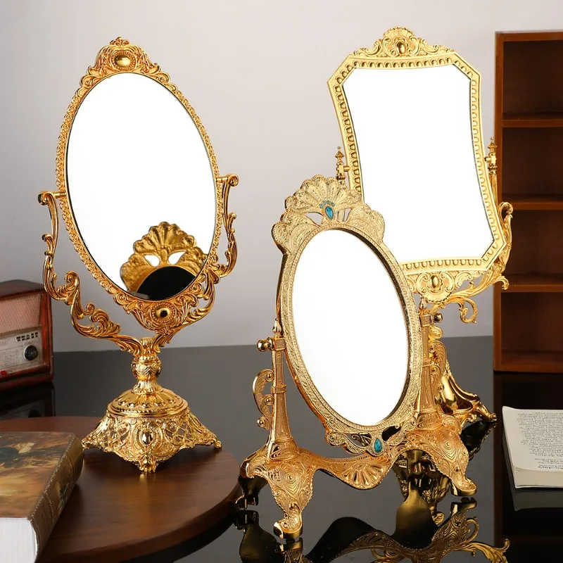 European-style Home Desktop Decorative Mirror Retro Light Luxury Bedroom Dressing Mirror Wedding Decorative Makeup Mirrors