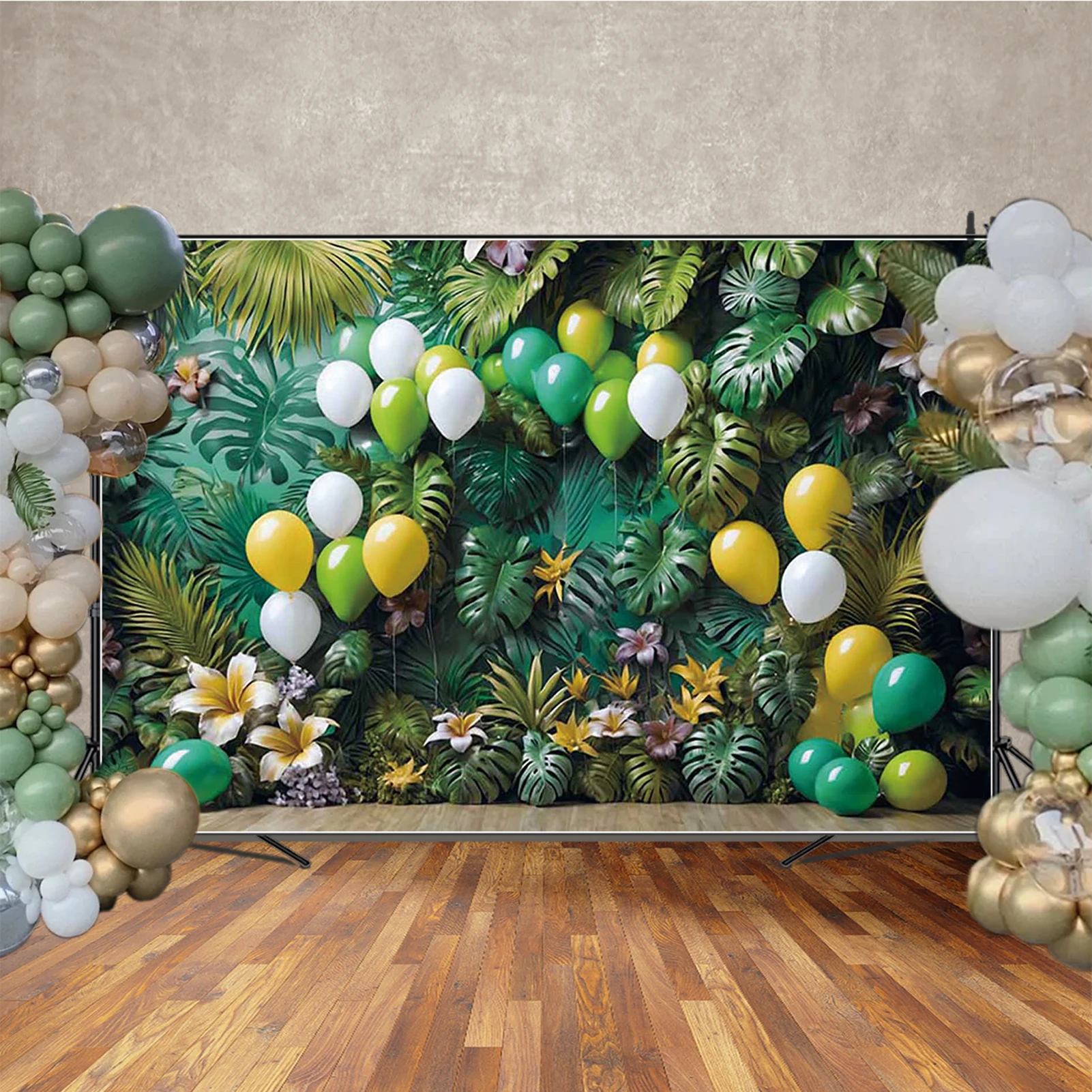 MOON.QG Jungle tropische achtergrond voor Cake Smash meisje babyjongen 1e verjaardag zomer foto achtergrond teddybeer palmboom decor