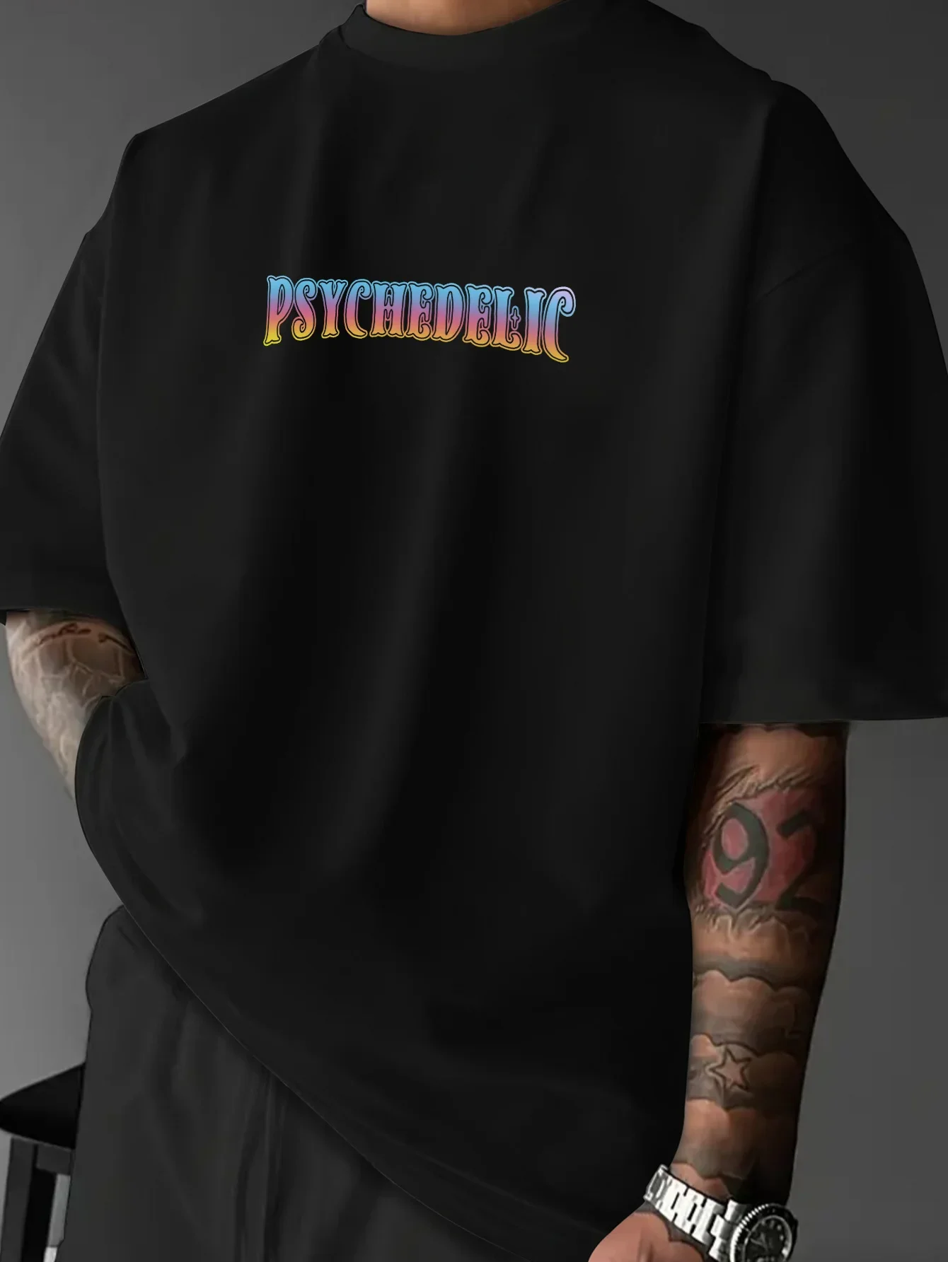 Men's 100% Cotton Psychedelic Mushroom Print T-Shirt Casual Crew Neck Short Sleeve Top Street Style T-Shirt