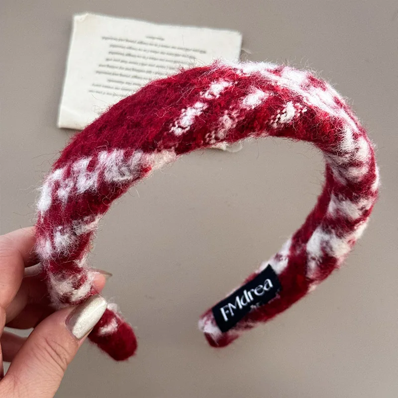 Holiday Atmosphere Red Woolen Headband Women\'s High-Grade Hairpin Head Christmas New Year Headband Hair Accessories Texture New