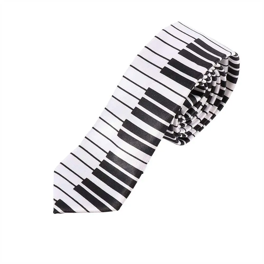 คลาสสิกส่วนบุคคลสําหรับผู้ชายแฟชั่นเพลง Tie Black & White Skinny Tie เปียโนคีย์บอร์ดเนคไท