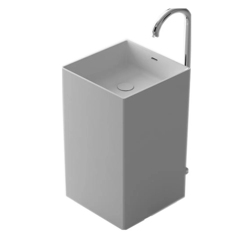 

Bathroom Rectangular Pedestal Freestanding Vessel Sink Solid Surface Stone Wash Basin RS38377