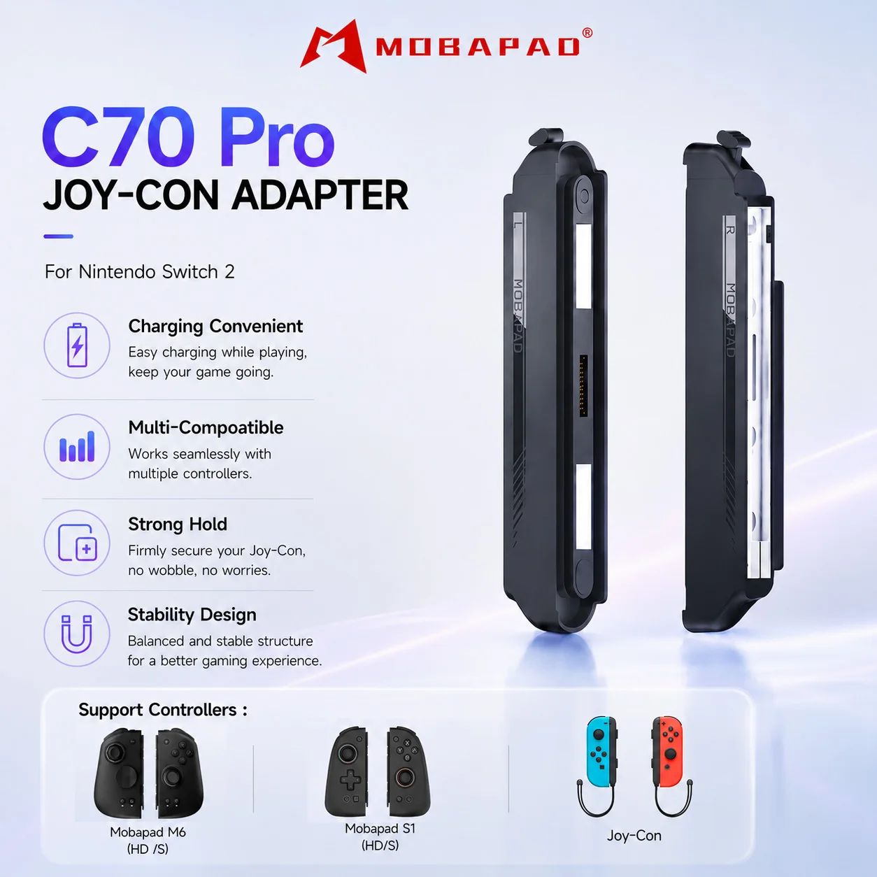 MOBAPAD C70 PRO para JoyCon adaptador de carga conveniente para Switch JoyCon para M6 HD M6S S1 S/HD controladores en Nintendo Switch 2